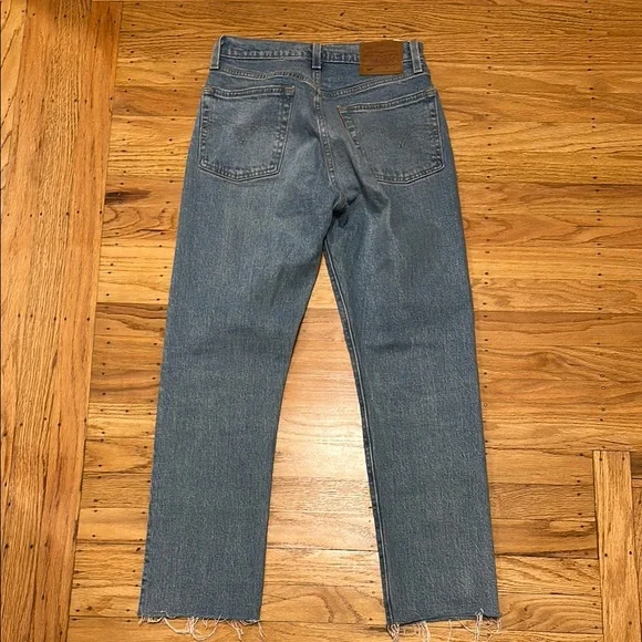 Levi's 501 Classic Blue Straight Leg Cropped Jeans Timeless Denim - Picture 6 of 6